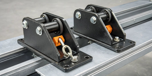 A heavy-duty fifth wheel lock securing an end dump trailer kingpin for anti-theft protection.