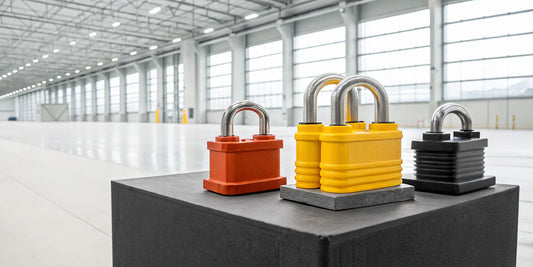 Several heavy-duty king pin locks for semi trailer security.