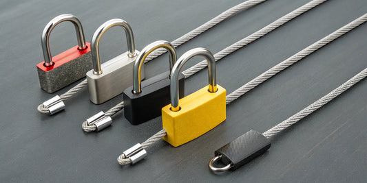 A collection of different types of container locks for maximum cargo security.