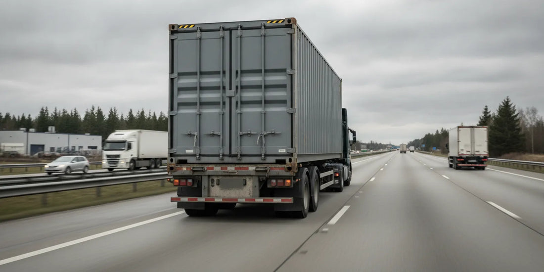 Secured shipping container doors on a trailer during transport