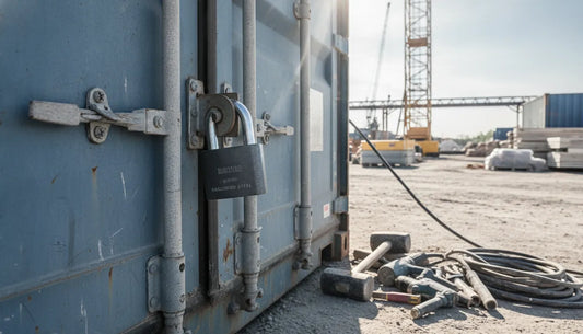 Conex box lock securing an industrial jobsite container