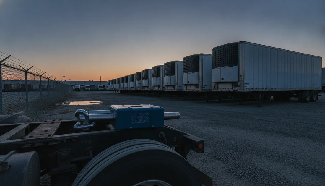 Secured commercial trailers in a logistics fleet yard