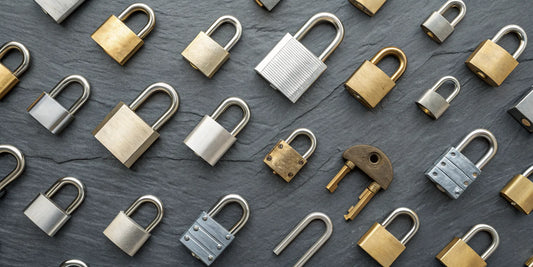 A selection of heavy duty padlocks and keys to help choose the best lock for high security.