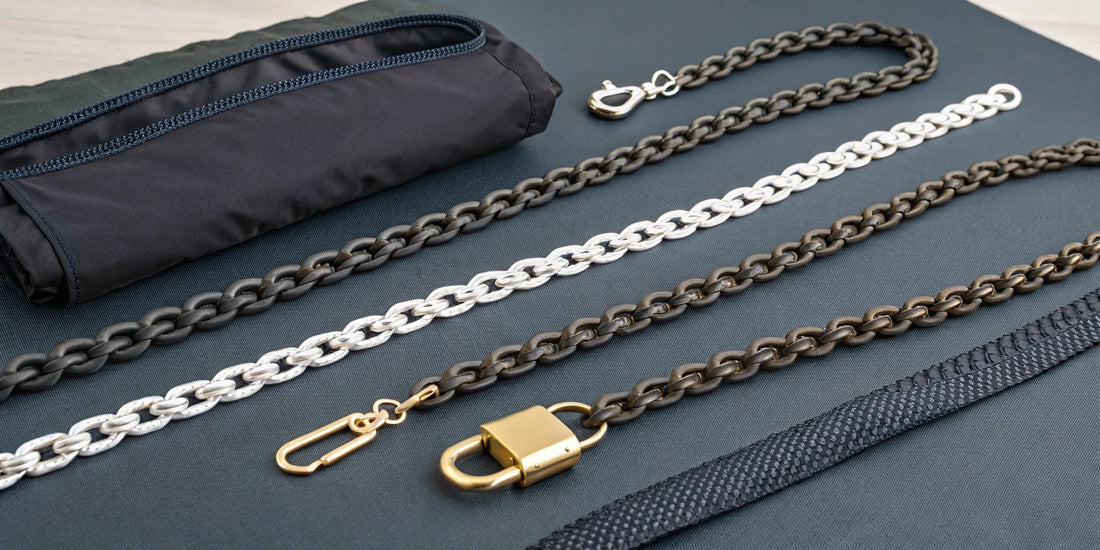A selection of secure chain and lock systems for comparison.
