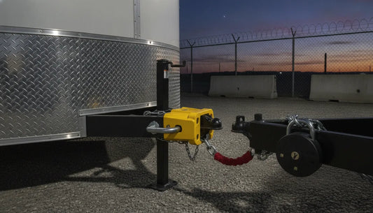 Heavy duty trailer lock securing a parked cargo trailer