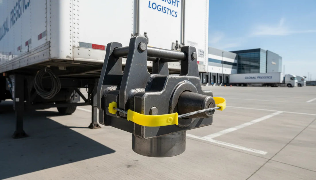 King pin lock securing a parked semi-trailer