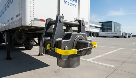 King pin lock securing a parked semi-trailer