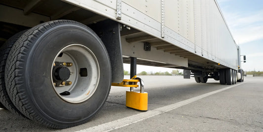 A 5th wheel lock securing a semi trailer kingpin to prevent theft.