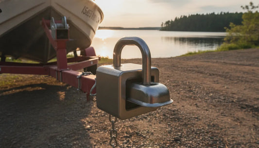 Trailer coupler lock securing a boat trailer hitch