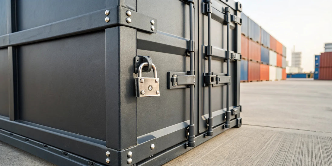 A high-security padlock, one of the best locks for a shipping container.