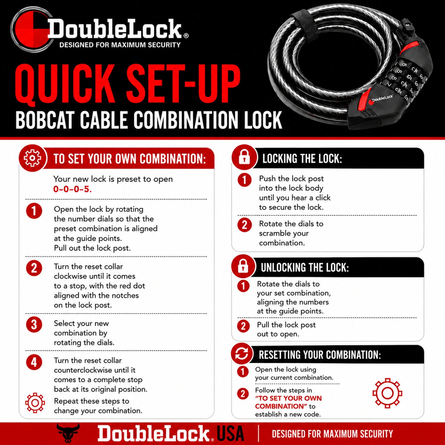 BOBCAT 6 Cable Combo | Combination Cable & Lock for Bikes & Equipment