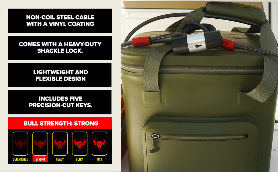 TIGER-SHARK Extra Long Cable & Lock Combo | Shackle Lock and Long Steel Cable Bundle