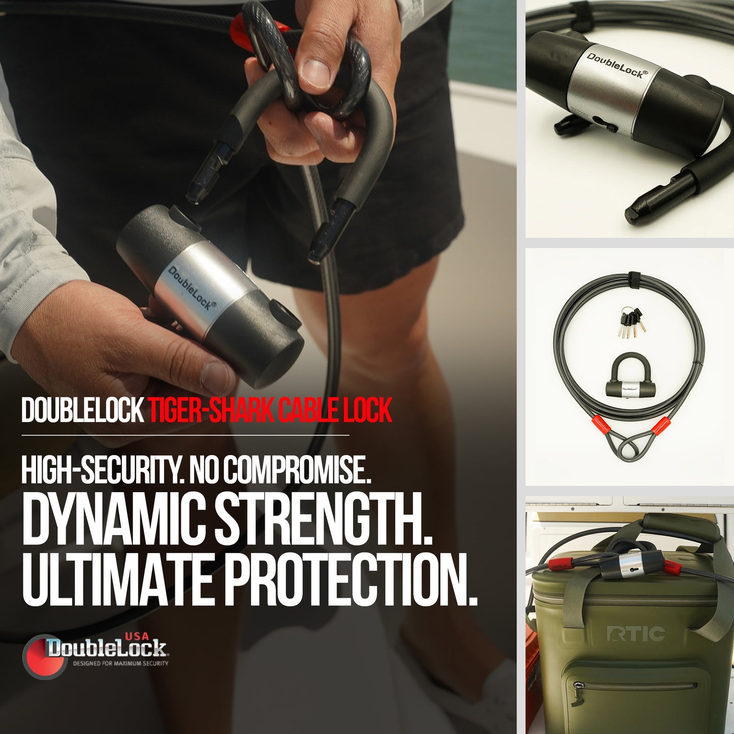 TIGER-SHARK Extra Long Cable & Lock Combo | Shackle Lock and Long Steel Cable Bundle