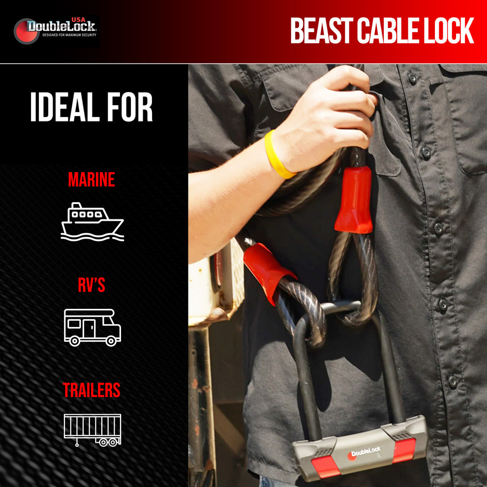 BEAST Ultra Heavy Duty Cable & Lock Bundle | Braided Steel Cable & U ...
