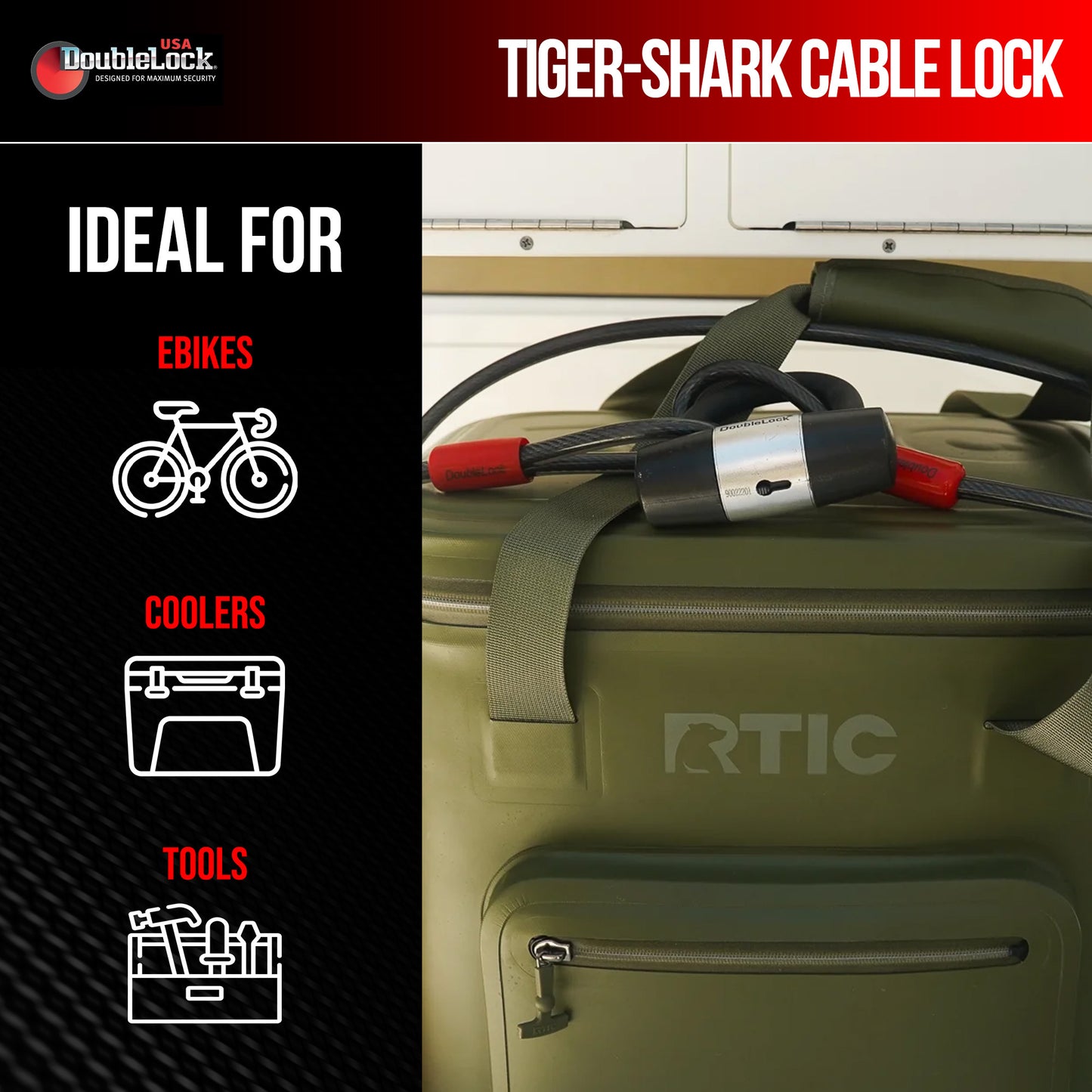 TIGER-SHARK Extra Long Cable & Lock Combo | Shackle Lock and Long Steel Cable Bundle