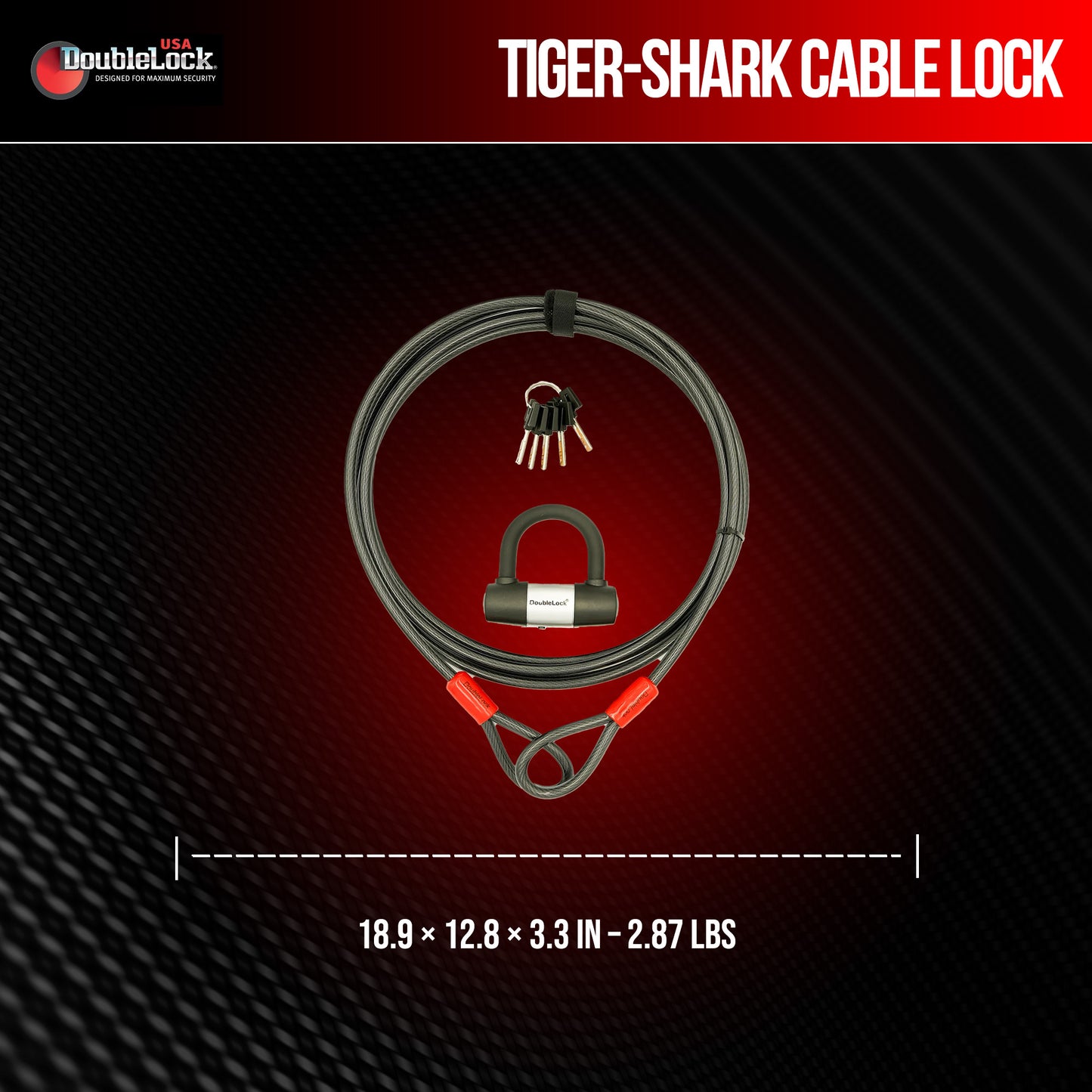 TIGER-SHARK Extra Long Cable & Lock Combo | Shackle Lock and Long Steel Cable Bundle