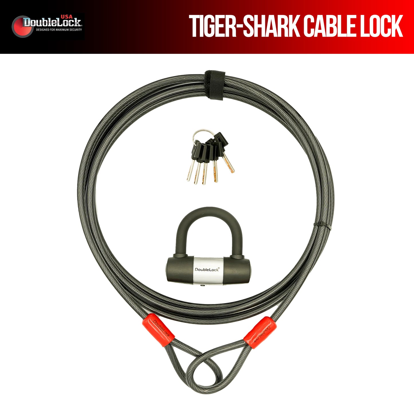 TIGER-SHARK Extra Long Cable & Lock Combo | Shackle Lock and Long Steel Cable Bundle